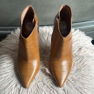 Vince Camuto Tan Croc-Embossed Ankle Boots